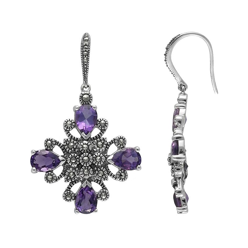 Lavish by TJM Sterling Silver Amethyst Drop Earrings, Womens, Purple
