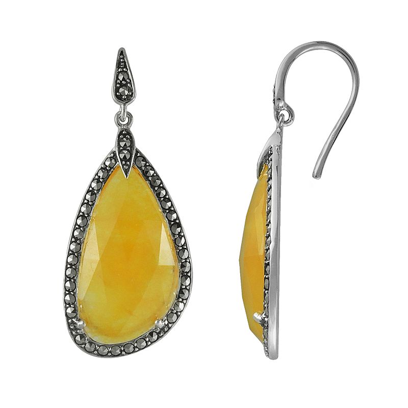 Lavish by TJM Sterling Silver Yellow Jade Drop Earrings, Womens