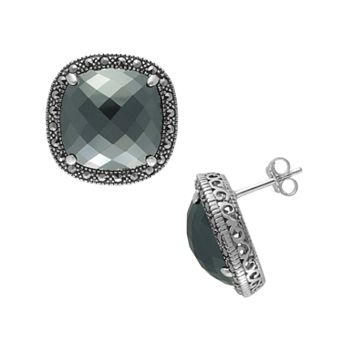 Lavish by TJM Sterling Silver Hematite Button Stud Earrings
