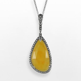 Lavish by TJM Sterling Silver Yellow Jade Teardrop Pendant