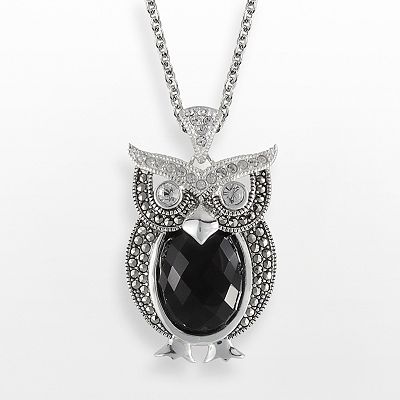Lavish by TJM Sterling Silver Onyx Crystal Owl Pendant