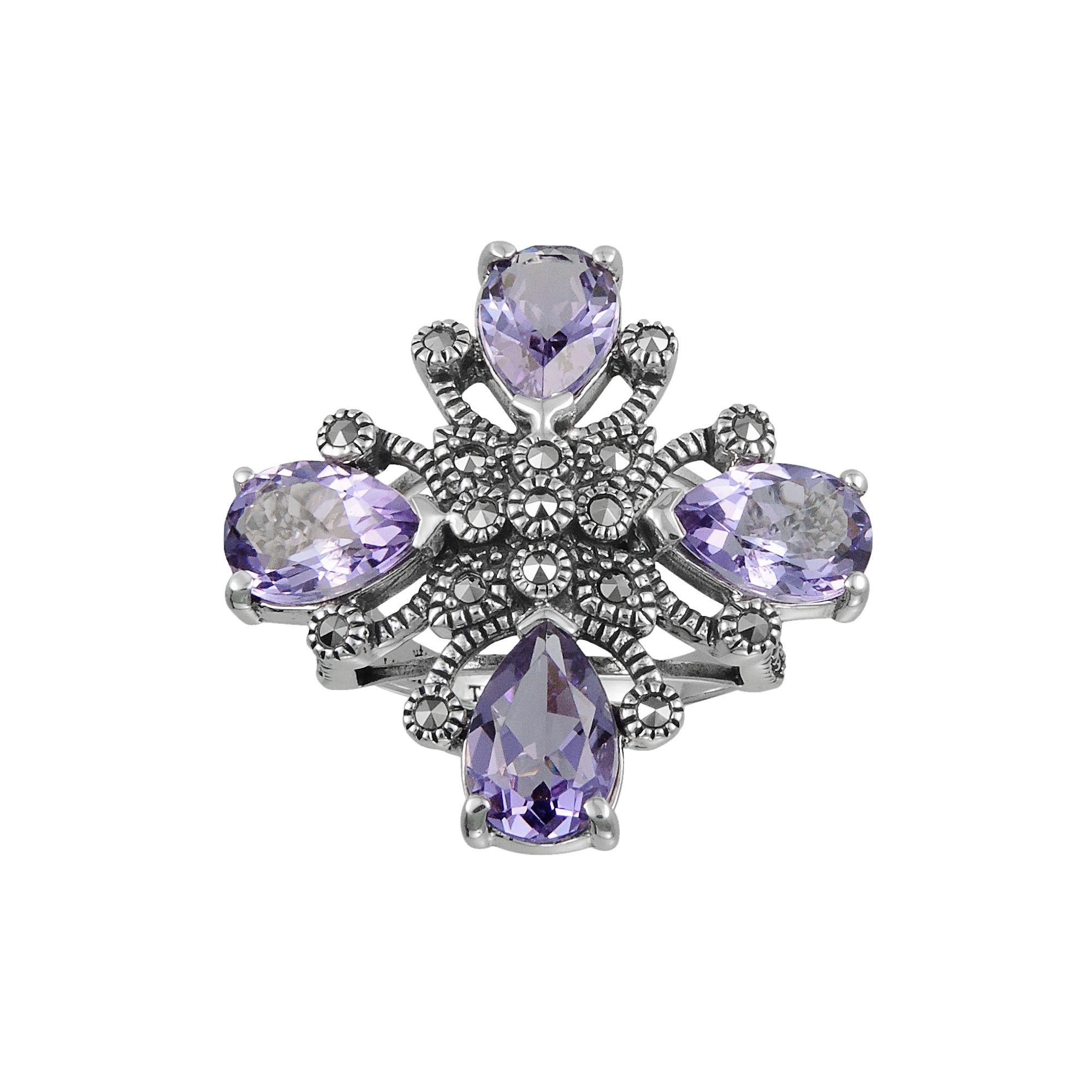 Lavish by TJM Sterling Silver Amethyst Flower Ring, Womens, Size: 6, Purpl