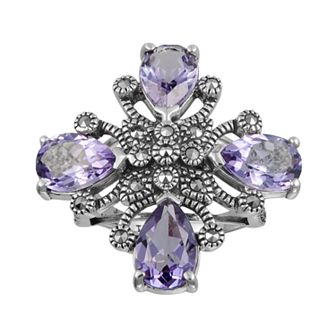 Lavish by TJM Sterling Silver Amethyst Flower Ring