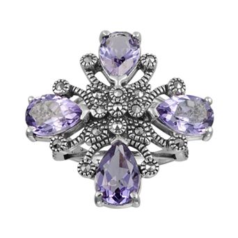 Lavish by TJM Sterling Silver Amethyst Flower Ring