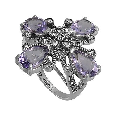 Lavish by TJM Sterling Silver Amethyst Flower Ring