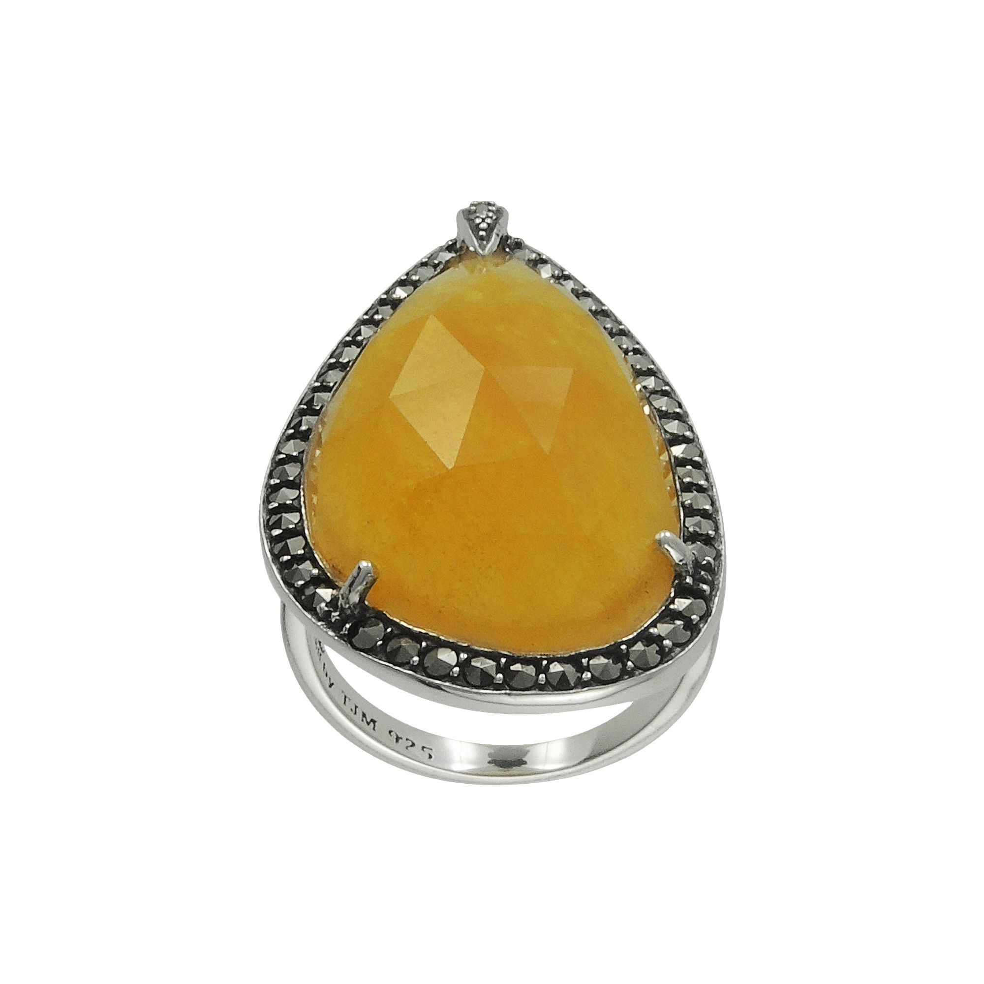 Sterling Yellow Jade Teardrop Ring, Womens, Size: 6