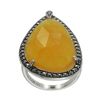 Sterling Yellow Jade Teardrop Ring