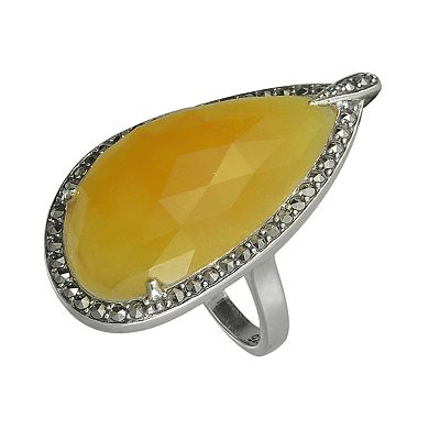Sterling Silver Yellow Jade Teardrop Ring