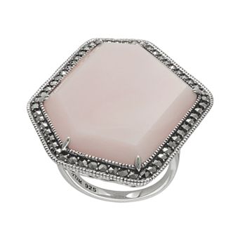 Lavish by TJM Sterling Pink Opal Ring - Made with Marcasite