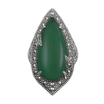 Lavish by TJM Sterling Silver Green Agate Filigree Ring