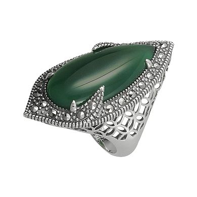 Lavish by TJM Sterling Silver Green Agate Filigree Ring