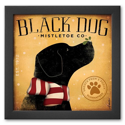Art.com Black Dog Mistletoe Framed Art Print by Stephen Fowler