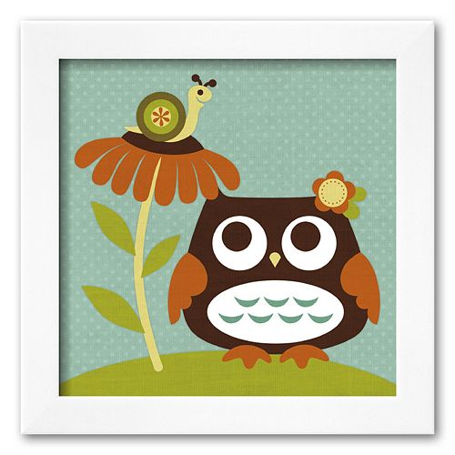 Art.com Owl Looking at Snail Framed Art Print by Nancy Lee