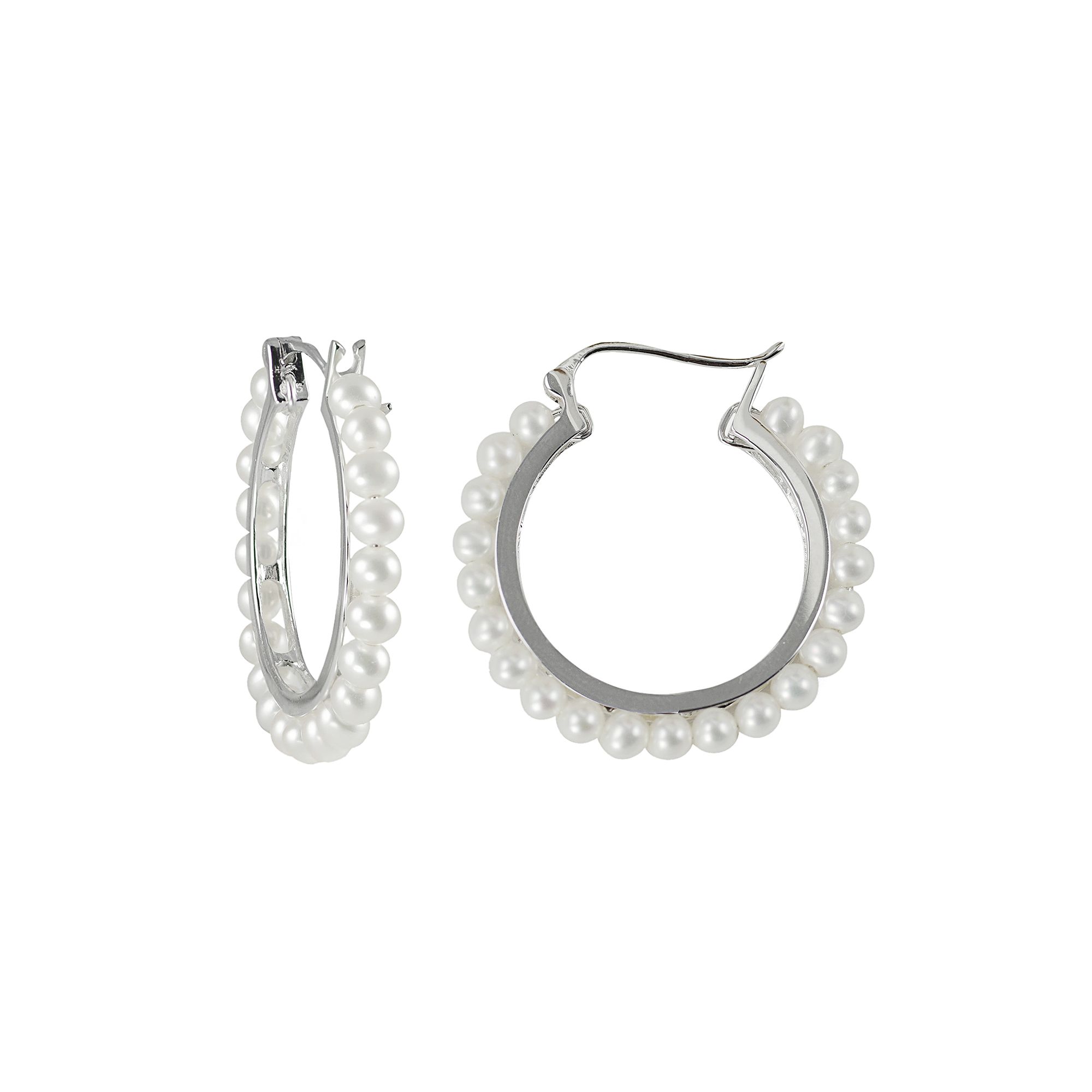Sterling Silver Freshwater Cultured Pearl Hoop Earrings, Womens, White