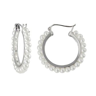 PearLustre by Imperial Sterling Silver Freshwater Cultured Pearl Hoop Earrings
