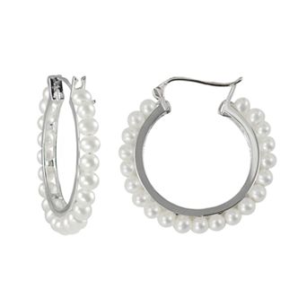 PearLustre by Imperial Sterling Silver Freshwater Cultured Pearl Hoop Earrings