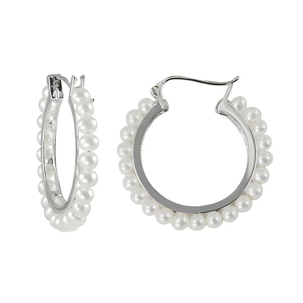 Sterling Silver Freshwater Cultured Pearl Hoop Earrings 0791