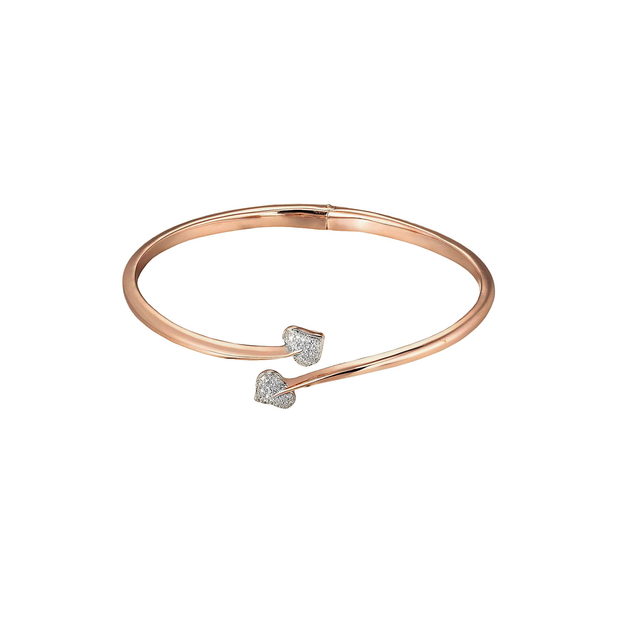 18k Rose Gold Plate and Silver Tone Diamond Accent Heart Bypass Bangle Bra