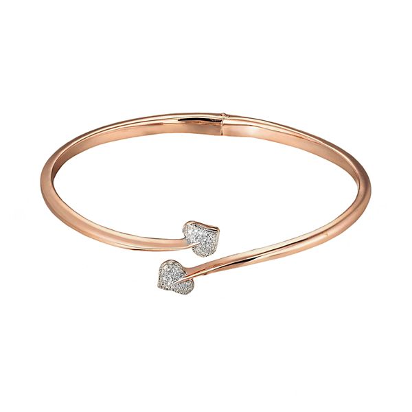 18k Rose Gold Plate and Silver Tone Diamond Accent Heart Bypass Bangle ...