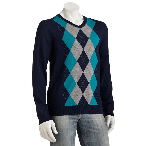Big & Tall Apt. 9® Merino Argyle V-Neck Sweater