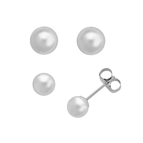 Everlasting Gold 10k White Gold Ball Stud Earring Set