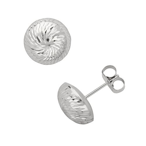 Everlasting Gold 10k White Gold Textured Button Stud Earrings