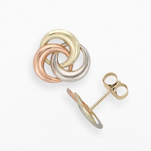 Everlasting Gold 10k Gold TriTone Interlocking Circle Stud Earrings