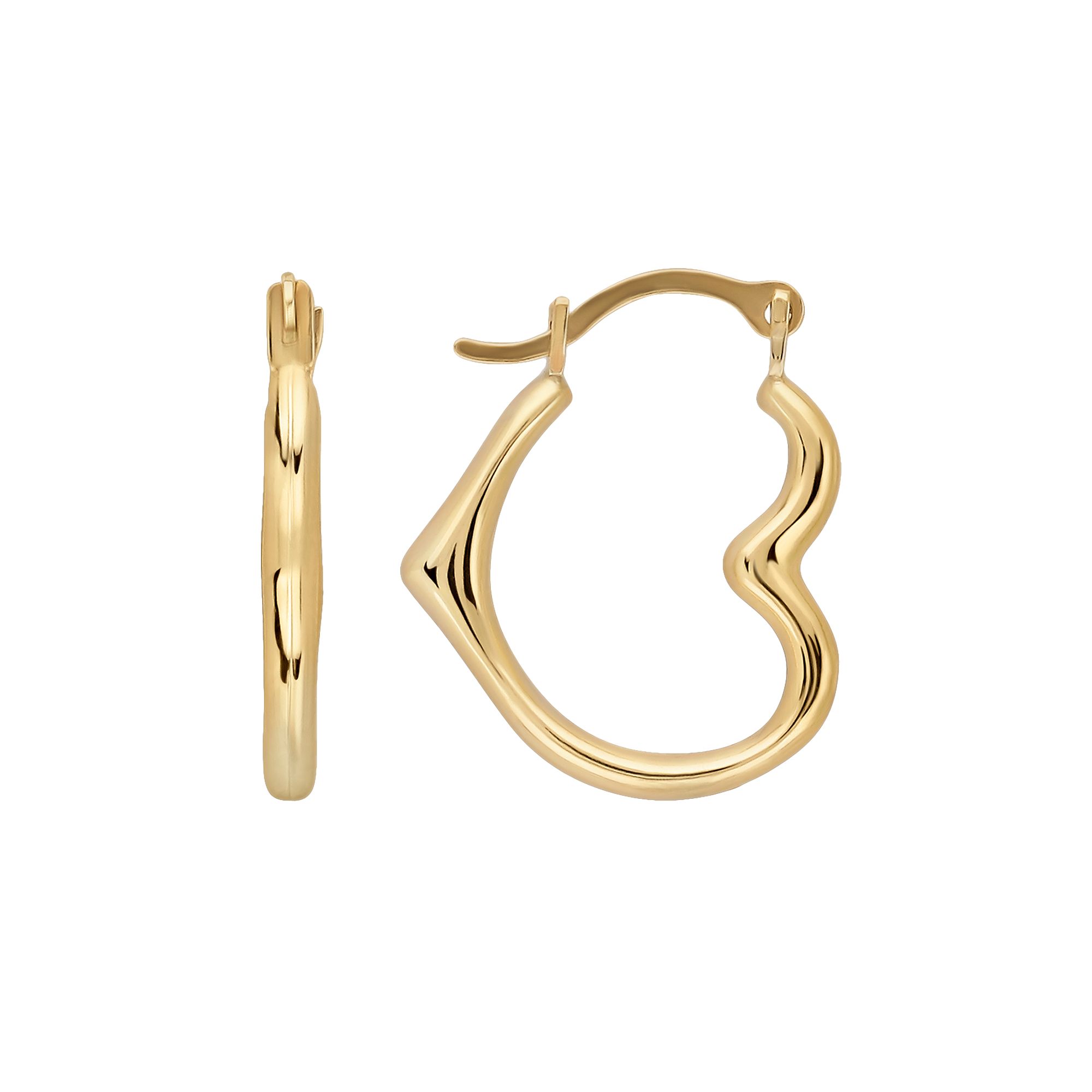 Everlasting Gold 10k Gold Heart Hoop Earrings, Womens, Yellow