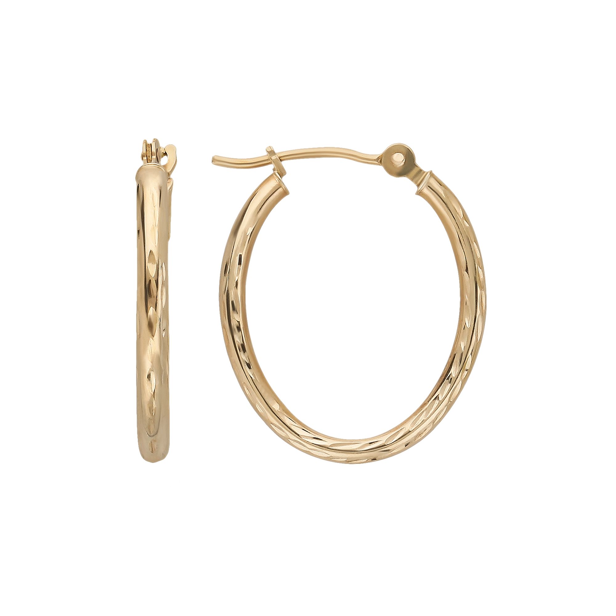 Everlasting Gold 10k Gold Textured Oval Hoop Earrings, Womens, Yellow