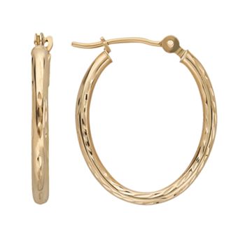 Everlasting Gold 10k Gold Textured Oval Hoop Earrings
