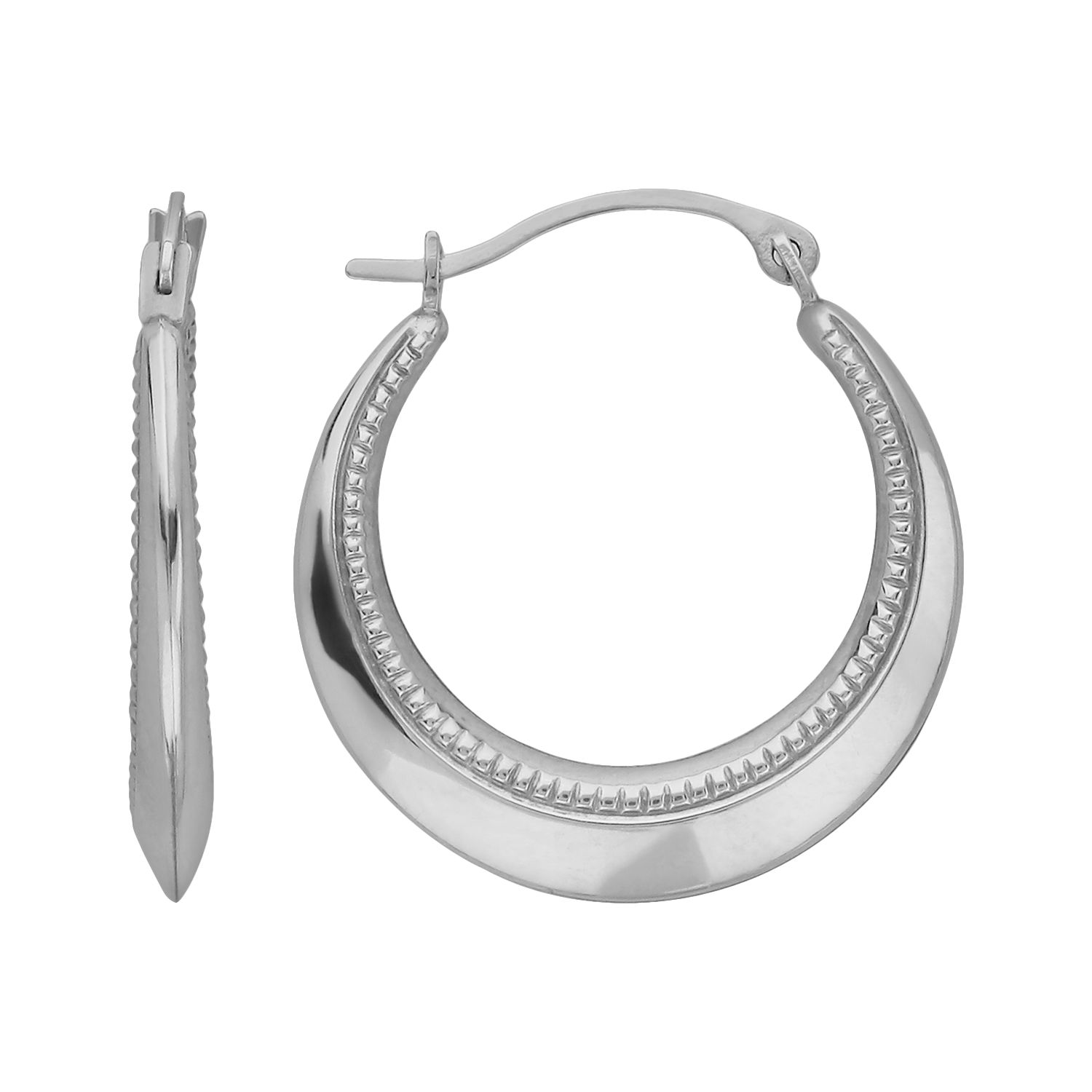 Everlasting Gold 10k White Gold Beaded Hoop Earrings