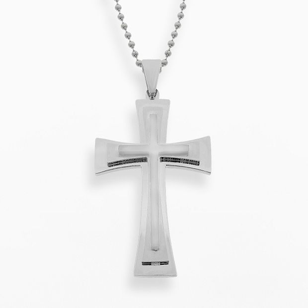 LYNX Stainless Steel and Ebony Wood Cross Men's Pendant