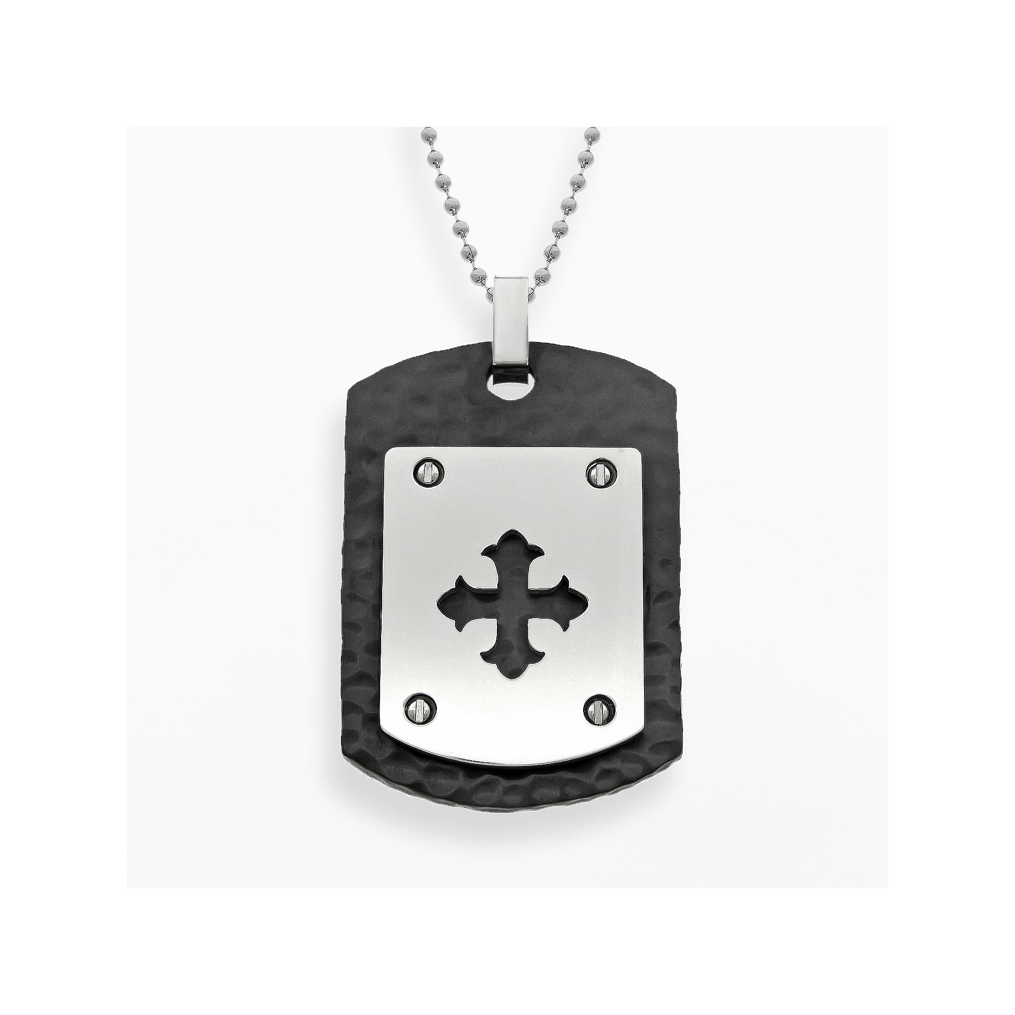 LYNX Stainless Steel Black Ion Cross Dog Tag - Men, Mens, Size: 22, Gre