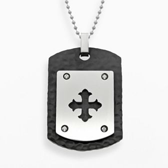 LYNX Stainless Steel Black Ion Cross Dog Tag - Men