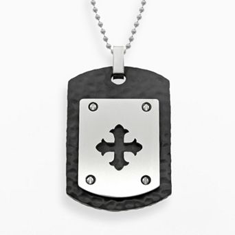LYNX Stainless Steel Black Ion Cross Dog Tag - Men