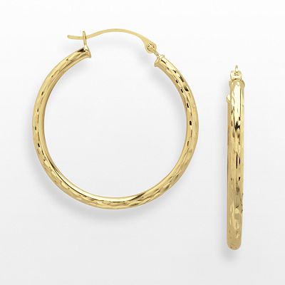 Everlasting Gold 10k Gold Textured Hoop Earrings