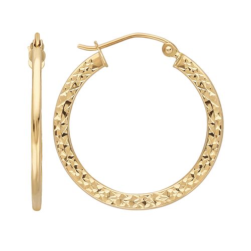 Everlasting Gold 10k Gold Textured Hoop Earrings