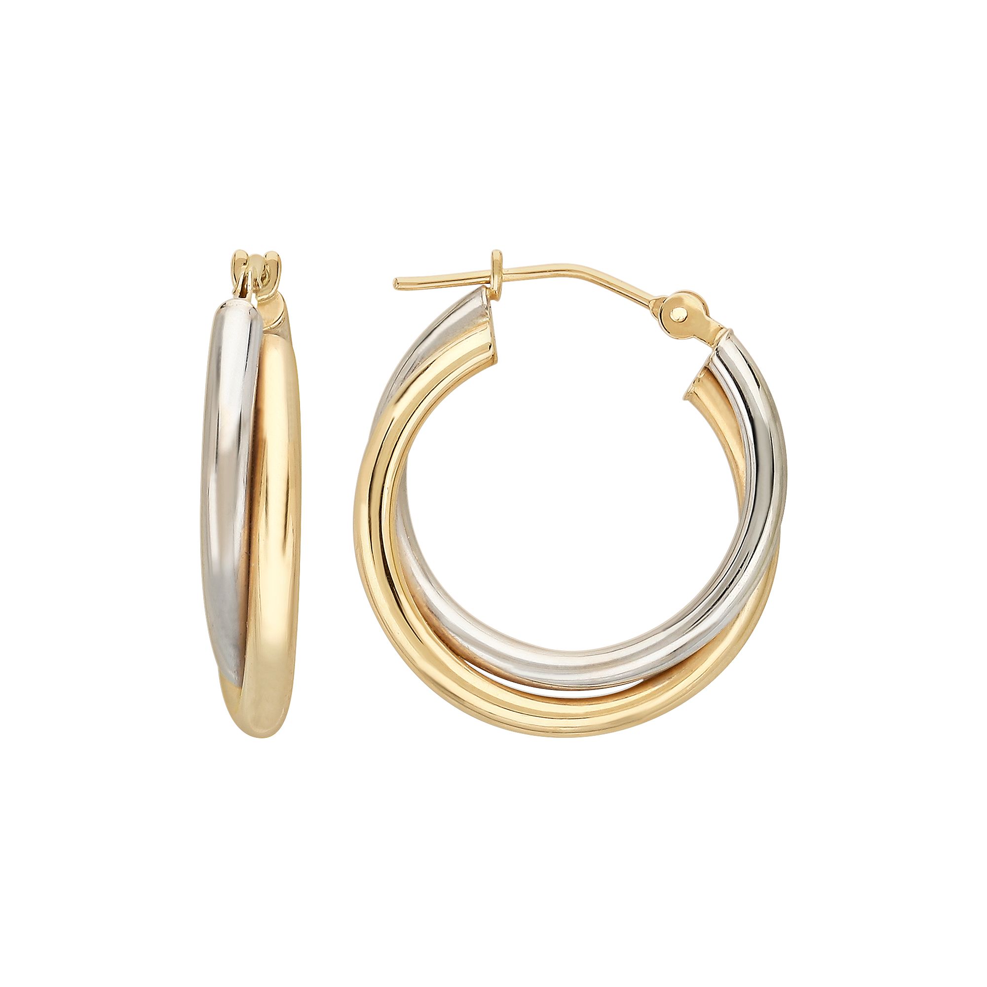 Everlasting Gold 10k Gold Two Tone Crisscross Hoop Earrings, Womens, Yello