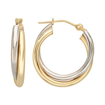 Everlasting Gold Two Tone 10k Gold Crisscross Hoop Earrings