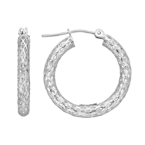 Everlasting Gold 10k White Gold Openwork Hoop Earrings
