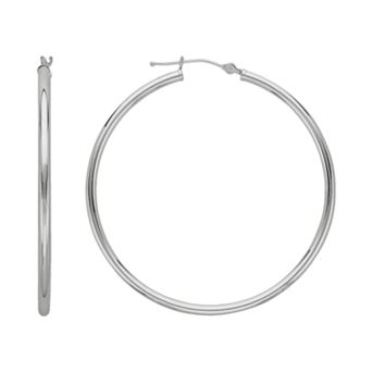 Everlasting Gold 10k White Gold Hoop Earrings