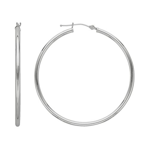 Everlasting Gold 10k White Gold Hoop Earrings
