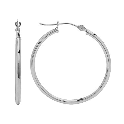 Everlasting Gold 10k White Gold Hoop Earrings