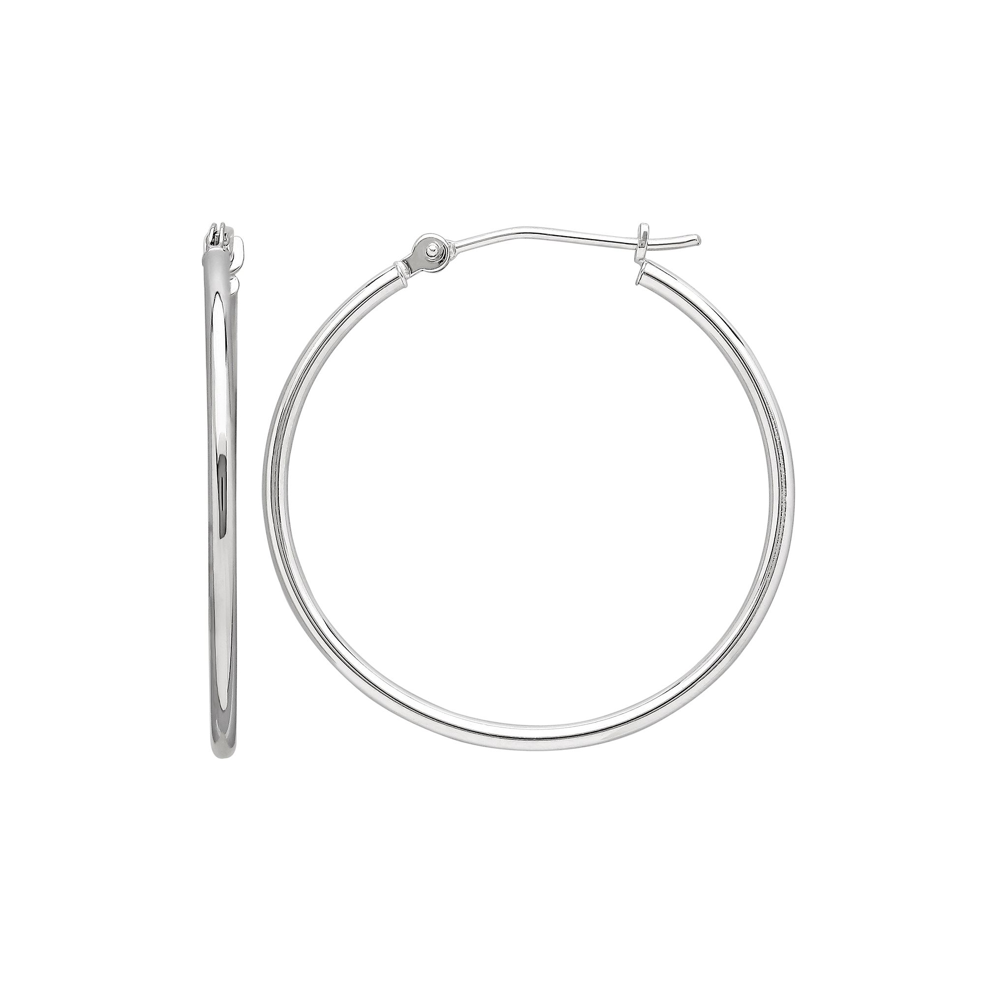 Everlasting Gold 10k White Gold Hoop Earrings, Womens