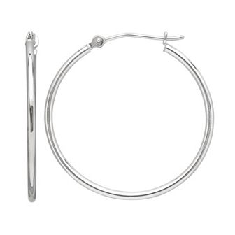 Everlasting Gold 10k White Gold 28 mm Thin Hoop Earrings