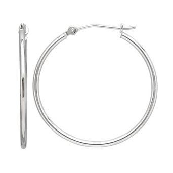 Everlasting Gold 10k White Gold 28 mm Thin Hoop Earrings