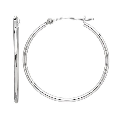 Everlasting Gold 10k White Gold Hoop Earrings