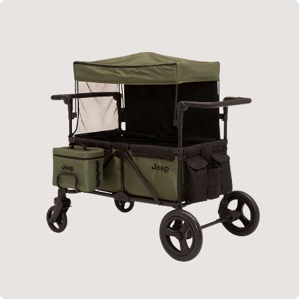 Green four-wheeled stroller wagon with canopy