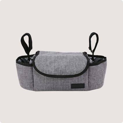 Grey heathered fabric stroller organizer bag