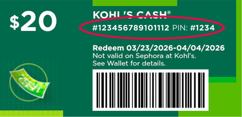 example coupon showing location of pin code